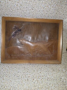 Vintage Embossed Leather Hunting Art - Dog & Pheasant 3D Relief
